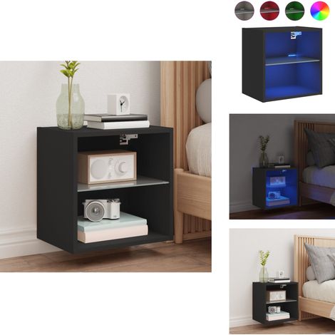 Wand-Nachttisch mit LED-Leuchten Schwarz - TV-Tisch - Nachtkast - Nachttisch - Holznachtttisch - LED-Beleuchtung (1/5)