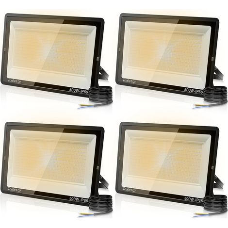 4PCS 500W Projecteur LED Extérieur, Spot LED Exterieur 50000LM Super Lumineux 3500K Blanche Chaude Éclairage de Sécurité Extérieur IP66 Imperméable pour Garage Jardin Terrasse Parking (1/5)
