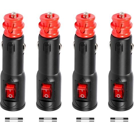4 Pcs 12V24V Prise Allume-Cigare Prise Fiche Mâle Universelle avec Fusible 10A,Allume-Cigare Connecteur avec LED Interrupteur pour Camions Automobiles Bateau Moto (1/5)