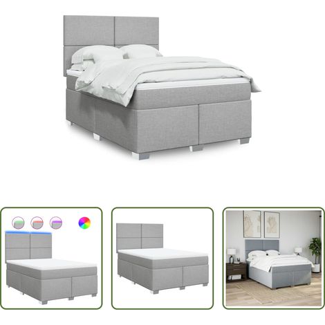 vidaXL LED-Beleuchtung - Boxspringbett mit Matratze Hellgrau 140x200 cm Stoff (1/5)