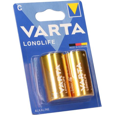Varta Batterien C Baby, 2er Blister, Longlife, Alkaline, 1,5V, ideal für Fernbedienungen, Wecker, Radios (1/5)