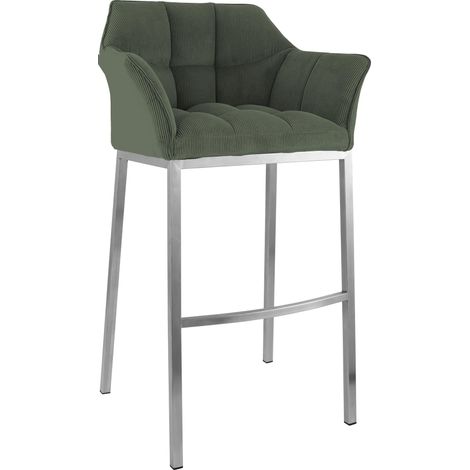 Taburete de bar Damaso Cord con estructura de cuatro patas Verde Acero inoxidable