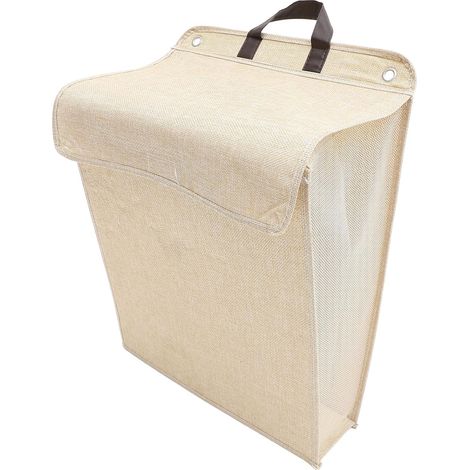 Grand Panier à Linge Mural Pliable en Tissu Beige - Moyen Format Couvercle (1/5)
