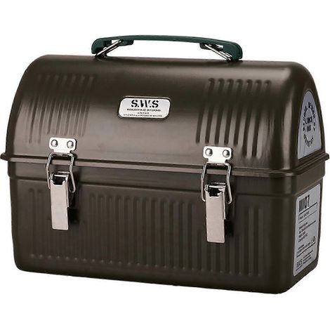 Retro-Vintage-Lunchbox aus Metall mit Griff und Verschluss – 9,5 Liter Stauraum für Speisen, Getränke und Wasserflasche Grün