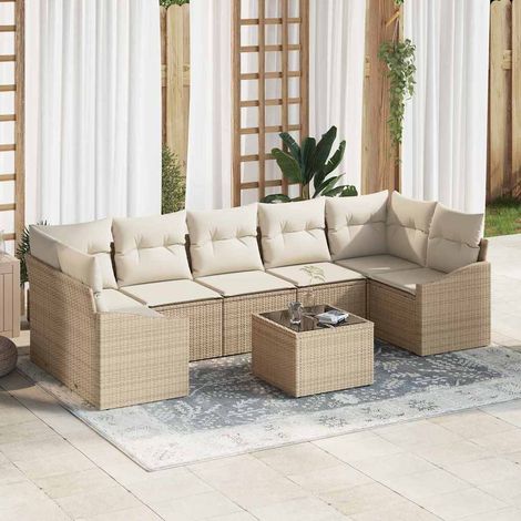 Sofa Set mit Kissen Beige und Creme 55 x 55 x 37 cm Poly Rattan