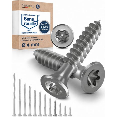 Vis à bois inox A2 V2A H2 Torx TX tête fraisée 90° filetage total 4x30 mm - 50 pcs (1/5)