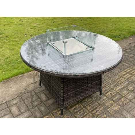 Outdoor PE Dark Mixed Grey Rattan Propane Butane Gas Fire Pit Dining Round Table Gas Heater Burner Garden Furniture Accessory