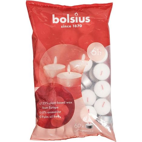 Bolsius Theelichten 6 Branduren 60 Stuks Blanc