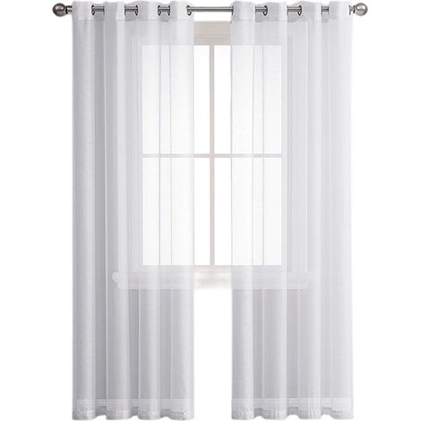 Rideau Voilage - 140 x 235 cm - Effet Lin - Oeillets - Semi-Transparent - Salon - Lot de 2 (1/5)