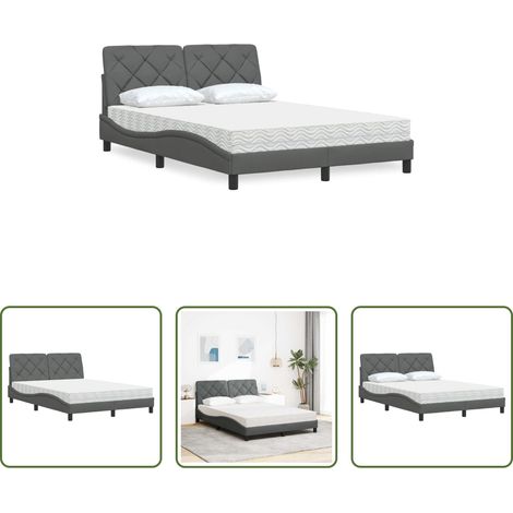 vidaXL Matratze mit Kopfteil - Bett mit Matratze Dunkelgrau 140x190 cm Stoff (1/5)