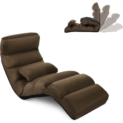 Costway – Fauteuil relax pliable en faux daim – Dossier réglable 5 positions – Oreiller inclus – Structure en acier pour 100 kg – Confort optimal (1/5)