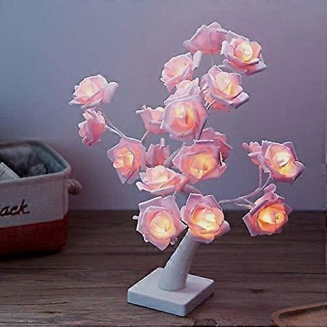 Lampe de bureau rose à 24 LED, alimentée par piles ou USB, veilleuse avec minuterie réglable, idéale comme cadeau pour la maison, un mariage, le salon, la chambre ou une fête. (1/5)