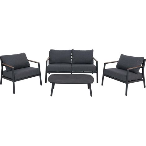 [NEUWERTIG] Aluminium Gartengarnitur HHG-337, Lounge-Set Sitzgruppe Sofa Gartenlounge, Stoff/Textil Olefin 210g/m² dunkelgrau