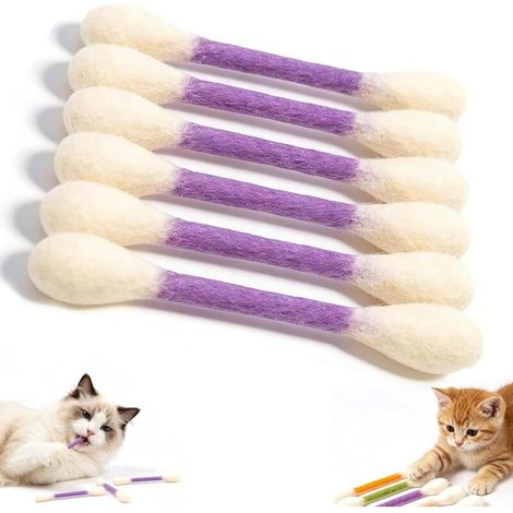 Cotton Swabs Cat Toys with Catnip,6Pack Giant Kitten Chew Sticks for Indoor Boredom,Durable Big Kitten Chew Dental Teething Ropes,Big Interactive Felt Kitty Kicker Play Lover Gift Accessories (Purple) (1/5)