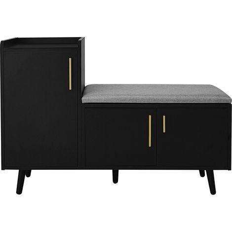Panca scarpiera con seduta imbottita e 3 ante, 100x34x68,5 cm, nera MODENUIT (1/5)