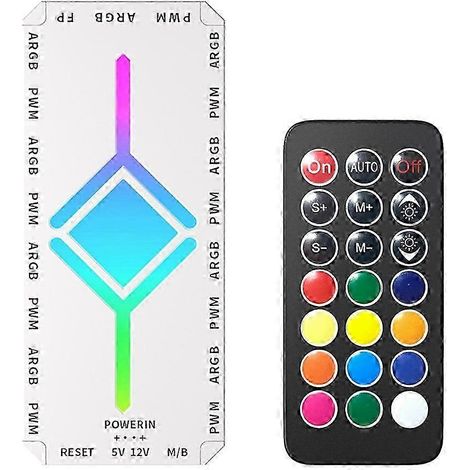 Hub/répartiteur de ventilateur ARGB 5V 3 broches avec télécommande et bande LED synchrone pour refroidisseur de processeur PC compatible PWM 4 broches (noir et blanc) (1/5)