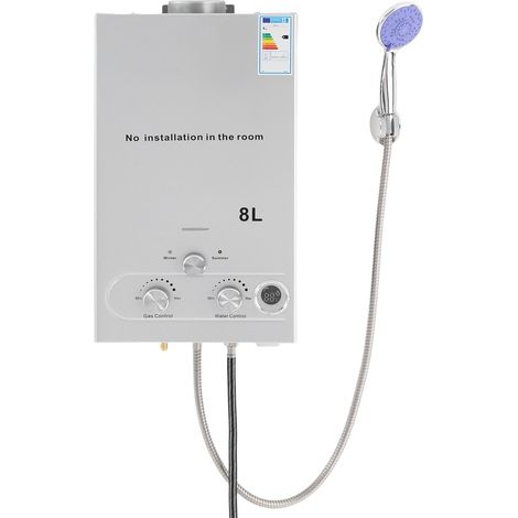 Chauffe-eau instantané à gaz liquéfié 8 L 16 kW Chauffe-eau au GPL, chauffe-eau instantané sans réservoir avec pomme de douche à effet pluie et flexible de douche, pour le bain et la douche dans les c (1/5)