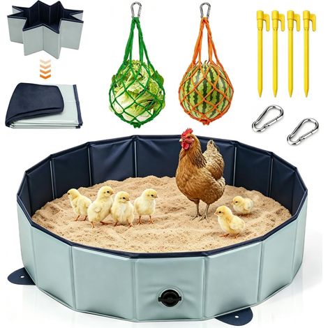 80cm Piscine Pliable pour Poules Petite Piscine Chien 2 Hühner Futternetz (1/5)