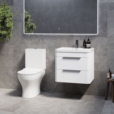 Oslo Gloss White 1150mm Wall Mounted Vanity and Jubilee Toilet Suite with Anya Basin - 1150mm - Gunmetal Grey 300mm Finger Pull