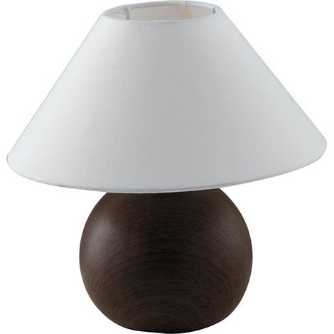 "Lampada da tavolo ROVERE in ceramica effetto legno scuro e paralume in tessuto" (1/4)