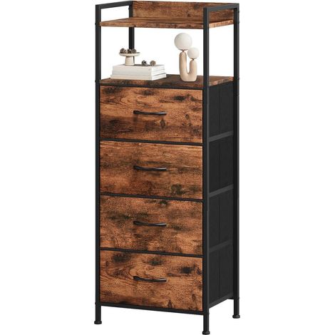Stoffkommode mit 4 Schubladen, Holzoptik, schmal, für Schlafzimmer & Flur (1/5)