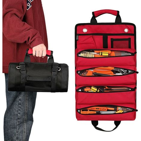 Sac à outils- Avec 5 poches zippées, Sac à Roulettes pour Outils(Rouge)