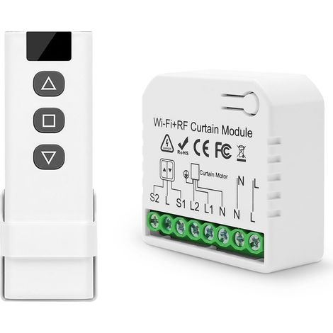 Interrupteur Module Volet Roulant Connecté, Commutateur Rideau Stores WiFi Avec Commutateur Distance RF 433Mhz Compatible Avec Tuya Alexa Google Home Pour Le Contrôle De La Minuterie Vocale (1/5)