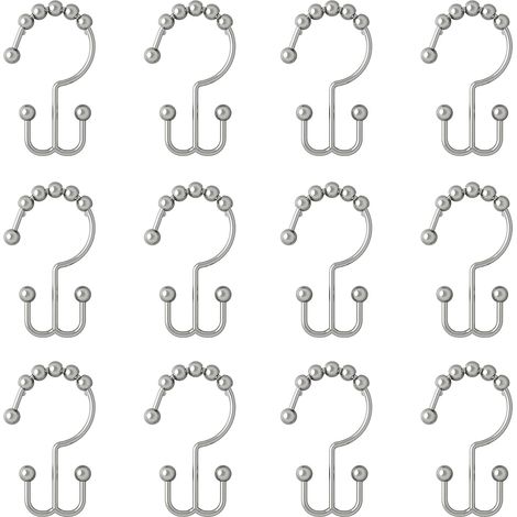 Set mit 12 verchromten Duschvorhanghaken – Hochwertige Ringe für Duschvorhang und -folie, doppelt verschiebbar – Rostbeständig (1/3)