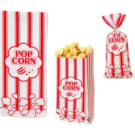 Lot de 200 Sachets pour Pop-Corn en OPP - 12.5 x 27.5 cm - Design Rayé Rouge et Blanc (1/5)