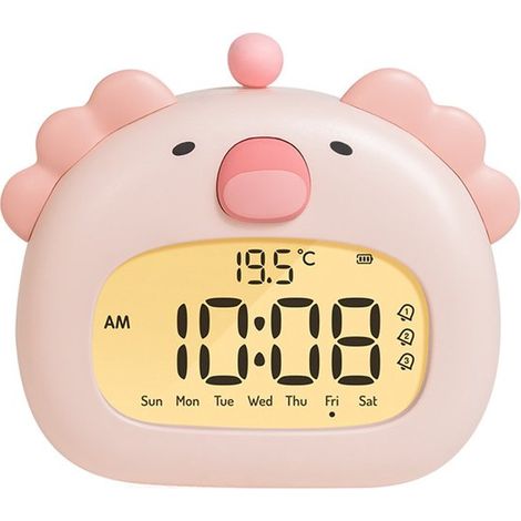 Réveil enfant Axolotl Dinosaure - Réveil pour enfant - Rechargeable USB-C - Réveil numérique - Rose - ABS + silicone (1/5)