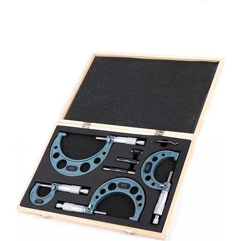 4 pièces/Ensemble 0-25mm-50mm-75mm-100mm 4 Ensemble de micromètres extérieurs de précision avec Normes Plage d'arrêt à cliquet 0.01mm Kit d'outils de Remise des diplômes