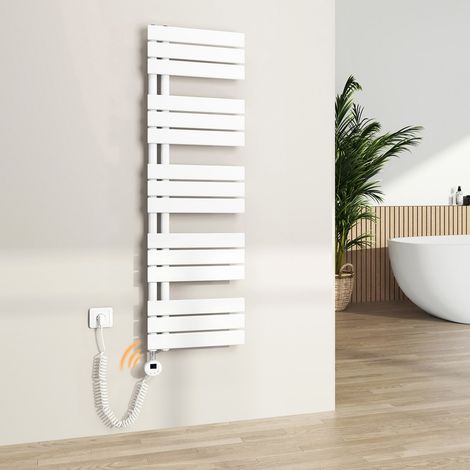 S'AFIELINA Elektrischer Badheizkörper Flach Paneelheizkörper Handtuchwärmer Heizkörper inkl. Heizstab mit Thermostat,Elektrisch betrieben,Weiß,132x40 cm 600Watts (1/5)