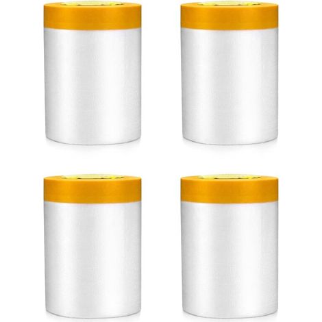 Lot de 4 Ruban de Masquage avec Bache de Protection Peinture, Masquage et Protection Premium, 55cm x 30m (1/4)