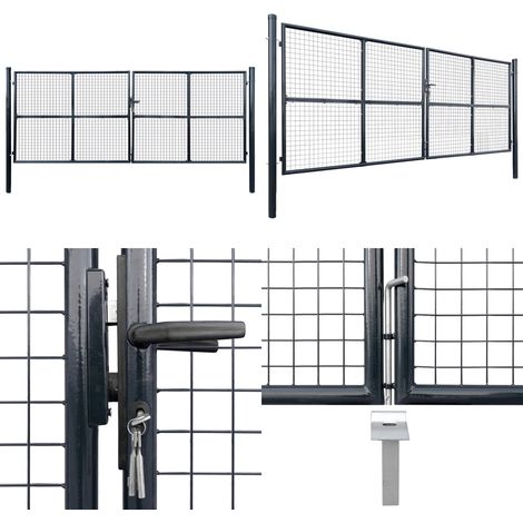 Portail en maille de jardin Acier galvanisé 400 x 150 cm Gris - Portail Jardin - Portillon - Clôture - Fermeture Jardin - Sécurité Jardin - Home & Living