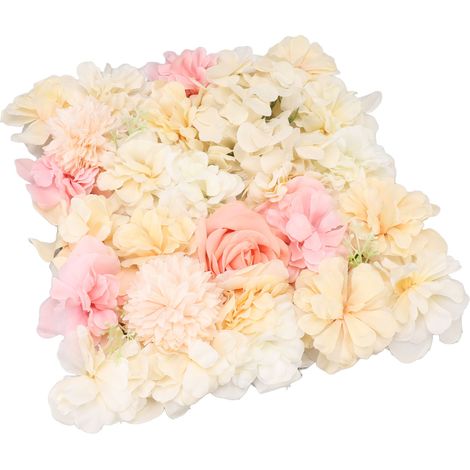 Panneaux muraux de fleurs artificielles, roses en soie simulées, décoration murale pour décor de scène de mariage, 38 x 38 cm, jaune et rose (1/5)