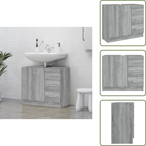 Waschbeckenschrank Grau Sonoma 63x30x54 cm Holzwerkstoff - Waschbeckenunterschrank - Badezimmermöbel - Holzwerkstoff - Grau Sonoma - Spiegelschrank (1/5)