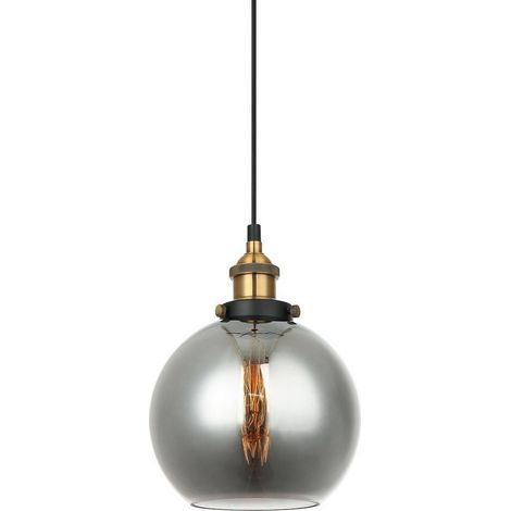 Italux Cardena - Suspension Industrielle Et Rétro Noir, Or 1 Lumière avec Abat-Jour Fumé, E27 Dimmable (1/2)