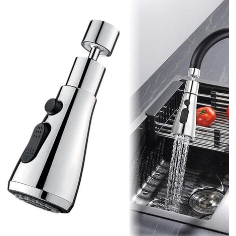 Cabezal rociador de cocina, Caño giratorio de 360°, Conexión de grifo giratoria, Aireador de repuesto, Apto para ducha, cocina y baño, Plateado (1/5)