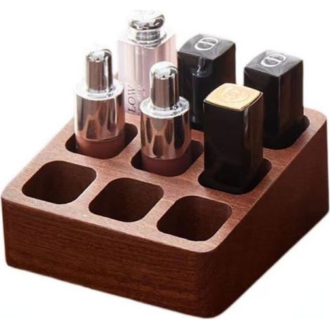 Boîte de rangement en bois pour rouges à lèvres, présentoir multifonctionnel pour accessoires cosmétiques (1/4)