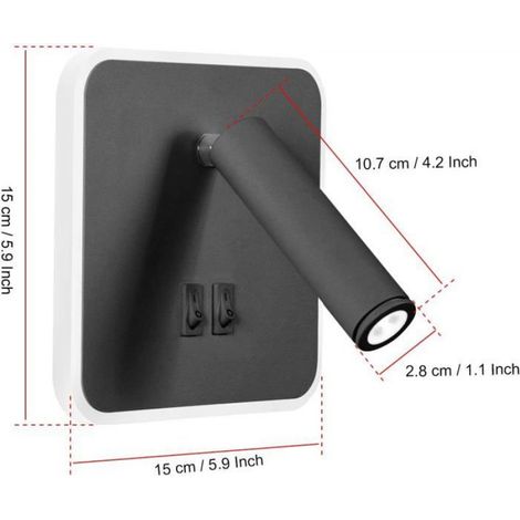 Applique Murale - Spot Mural LED - 8 W + 3 W - 350° Pivotant - Pour Chambre À Coucher Et Salon - 1 Pièce (1/5)