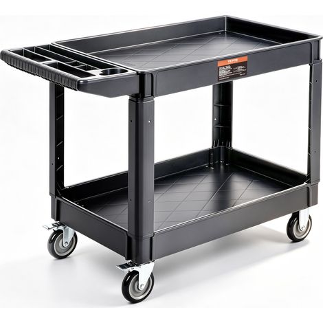 Chariot de Service 116x65x85 cm Chariot de Transport Utilitaire 2 Étagères Capacité Totale 250 kg 125 kg/Étagère Roues Pivotantes 360° (2 avec Freins) avec Poignée pour Entrepôt Garage Nettoyage (1/5)