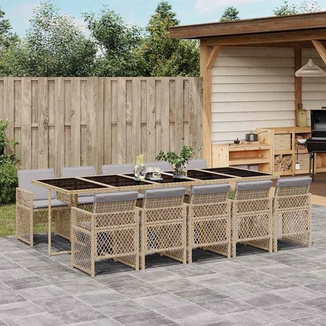 11-tlg. Garten-Essgruppe mit Kissen Beige Poly Rattan (1/5)