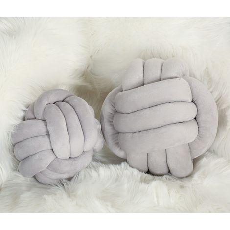 Handgewebtes Kissen mit Kristall-Samtkugeln, dreisträngiges Seil, geeignet für die Inneneinrichtung, weiches Kissen für Sofa, Auto oder Büro, hellgrau (1/4)