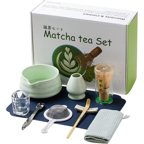 Ensemble de 10 pièces - Service à matcha - Bol à matcha japonais - Céramique - Cérémonie du thé japonaise - Agitateur à matcha vert (1/5)
