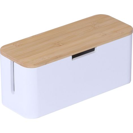 boîte à câbles pour multiprise, Bambou, Couvercle, Naturel/Blanc (1/5)