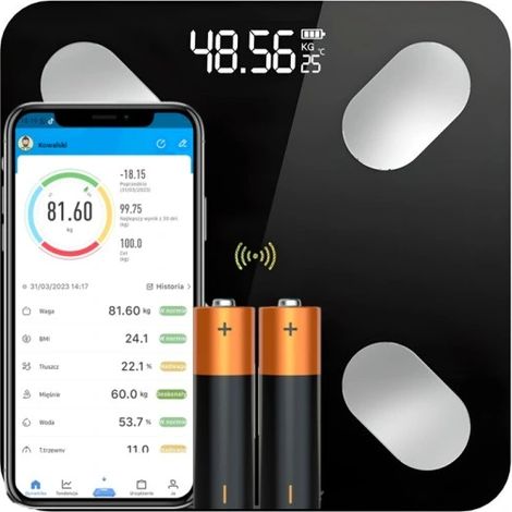 BÁSCULA DE BAÑO ANALÍTICA DELGADA DE 180 KG INTELIGENTE + 31 EN 1 ANDROID iOS PRECISE