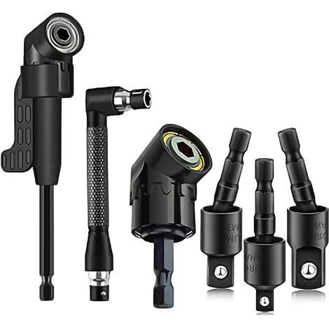 Kit de 6 Adaptateurs de Perçage à Angle Droit, Douilles Rotatives 360° 1/4 3/8 1/2", Adaptateurs 105° pour Perceuse