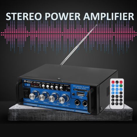Trade Shop - AUDIOVERSTÄRKER 12V 220V USB SD 2 MIKROFONE MP3 FM HOME AUTO KARAOKE BT188A - (1/5)