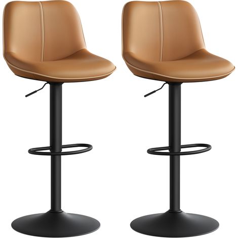 Vasagle – Lot de 2 tabourets de bar réglables en hauteur – Dossier ergonomique – Base métallique – Assise en PU marron caramel – Stabilité renforcée