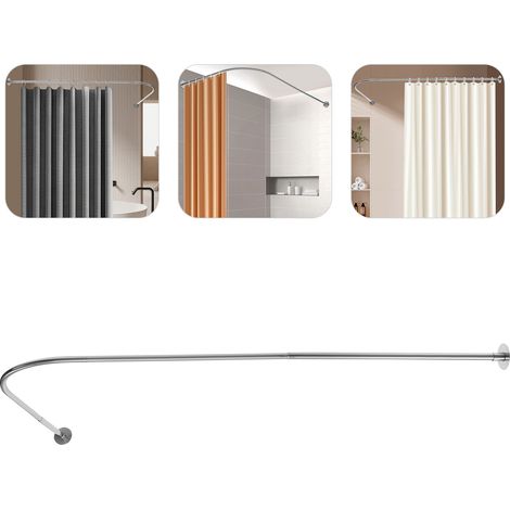 YISSALE - Barre de douche en forme de L, couleur argentée, 70–95 x 105–165 cm. Barres d'angle réglables pour rideaux de douche, avec ou sans perceage. (1/5)